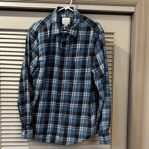 American Eagle Outfitters Blue and Black Button Down Plaid Shirt.